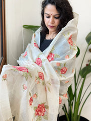 Tussar Silk Dupatta with cross-stitch embroidery