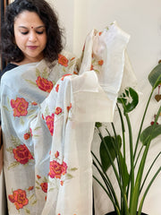 Tussar Silk Dupatta with cross-stitch embroidery