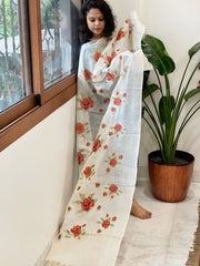 Tussar Silk Dupatta with cross-stitch embroidery