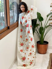 Tussar Silk Dupatta with cross-stitch embroidery