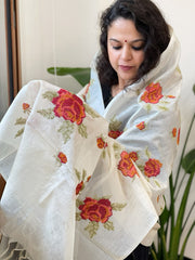 Tussar Silk Dupatta with cross-stitch embroidery
