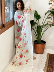 Tussar Silk Dupatta with cross-stitch embroidery