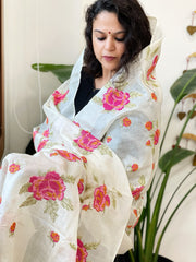 Tussar Silk Dupatta with cross-stitch embroidery