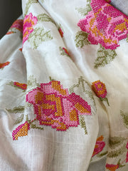 Tussar Silk Dupatta with cross-stitch embroidery