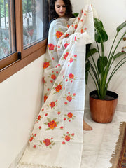 Tussar Silk Dupatta with cross-stitch embroidery