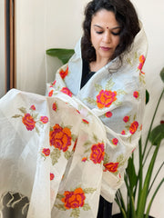 Tussar Silk Dupatta with cross-stitch embroidery