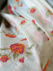 Tussar Silk Dupatta with cross-stitch embroidery