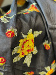 Black Tussar Silk Dupatta with cross-stitch embroidery