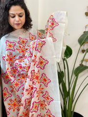 Tussar Silk dupatta with Patola Style Thread Embroidery