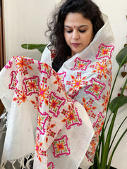 Tussar Silk dupatta with Patola Style Thread Embroidery