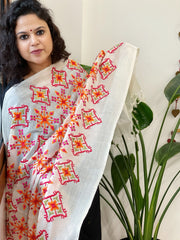 Tussar Silk dupatta with Patola Style Thread Embroidery