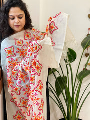 Tussar Silk dupatta with Patola Style Thread Embroidery