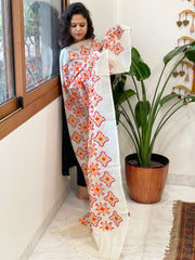 Tussar Silk dupatta with Patola Style Thread Embroidery