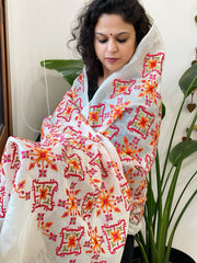 Tussar Silk dupatta with Patola Style Thread Embroidery