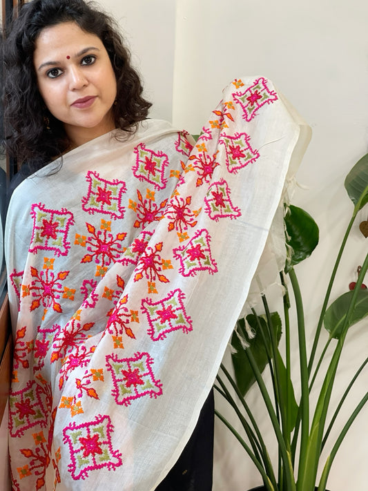 Tussar Silk dupatta with Patola Style Thread Embroidery