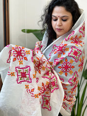 Tussar Silk dupatta with Patola Style Thread Embroidery