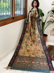 Yellow Handpainted Kalamkari Saree in Pure Tussar Silk