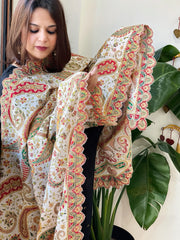 White Chinon Dupatta with Aari Embroidery