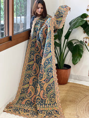 Navy Chinon Dupatta with Aari Embroidery