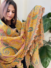 Yellow Chinon Dupatta with Aari Embroidery