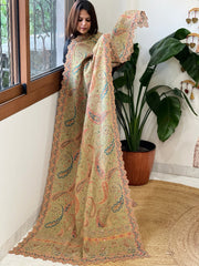 Dusty Green Chinon Dupatta with Aari Embroidery