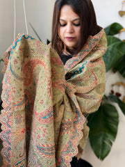 Dusty Green Chinon Dupatta with Aari Embroidery
