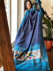 Deep Blue Bandhani with Handwoven Paithani Dupatta in Pure Silk