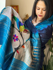 Deep Blue Bandhani with Handwoven Paithani Dupatta in Pure Silk