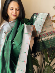 Bottle Green Handwoven Paithani Dupatta in Pure Silk