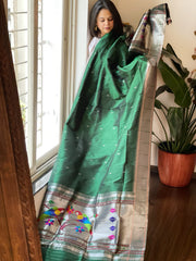 Bottle Green Handwoven Paithani Dupatta in Pure Silk