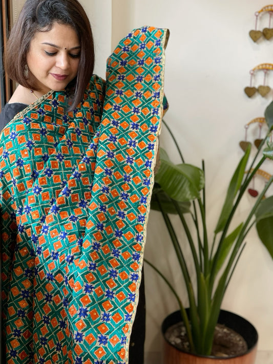 Handmade Phulkari Dupatta in Cotton