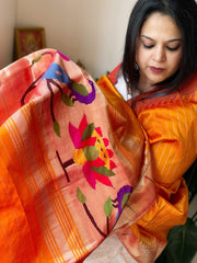 Mango Yellow Handwoven Paithani Dupatta in Pure Silk