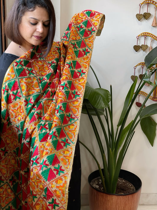 Handmade Phulkari Dupatta in Cotton