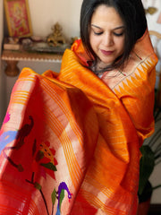 Mango Yellow Handwoven Paithani Dupatta in Pure Silk