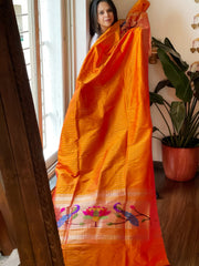 Mango Yellow Handwoven Paithani Dupatta in Pure Silk