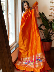 Mango Yellow Handwoven Paithani Dupatta in Pure Silk