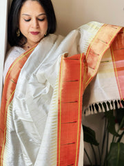 Off-White Handwoven Paithani Dupatta in Pure Silk