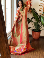 Mehendi Green Handwoven Paithani Dupatta in Pure Silk