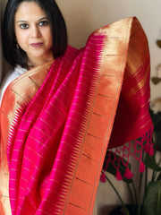 Pink Handwoven Paithani Dupatta in Pure Silk