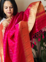 Pink Handwoven Paithani Dupatta in Pure Silk