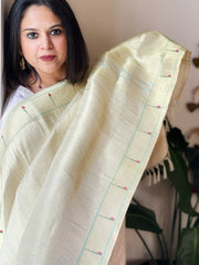 Off-White Handwoven Paithani Dupatta in Pure Silk