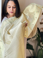 Off-White Handwoven Paithani Dupatta in Pure Silk