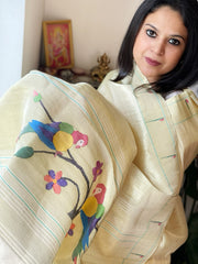 Off-White Handwoven Paithani Dupatta in Pure Silk