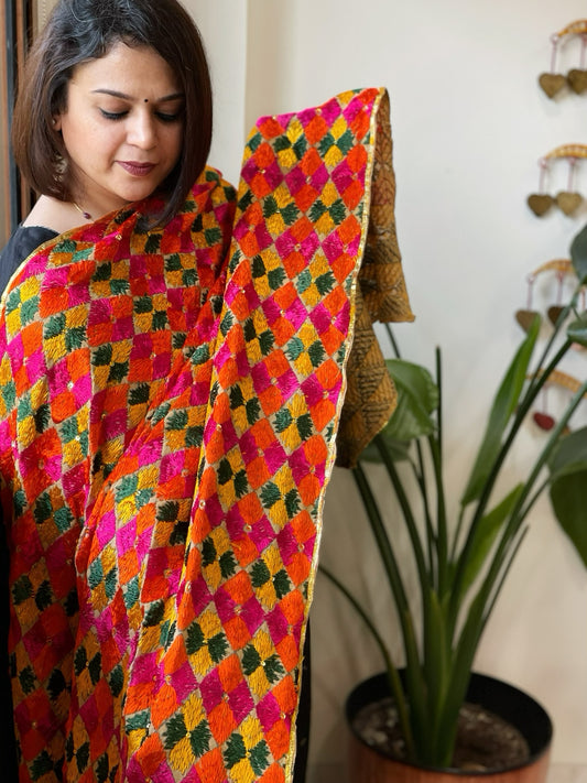 Handmade Phulkari Dupatta in Cotton