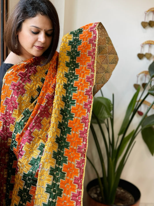 Handmade Phulkari Dupatta in Cotton