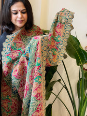 Multicolor Chinon Dupatta with Gold Thread & Aari Embroidery