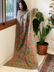 Multicolor Chinon Dupatta with Gold Thread & Aari Embroidery