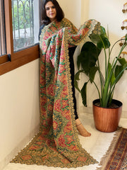 Multicolor Chinon Dupatta with Gold Thread & Aari Embroidery