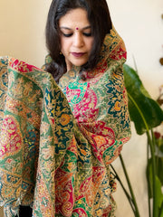Multicolor Chinon Dupatta with Gold Thread & Aari Embroidery