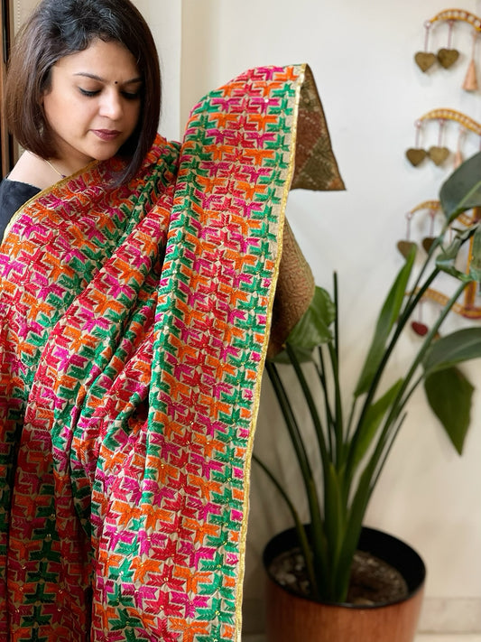 Handmade Phulkari Dupatta in Cotton
